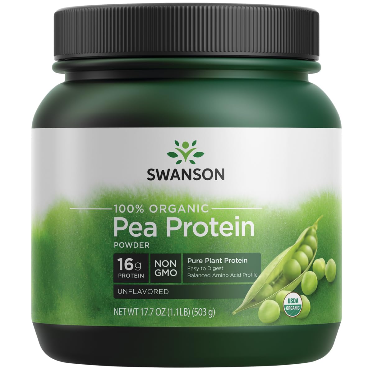 Swanson Pea Protein Powder 100% Certified Organic Non-GMO, 17.6 oz