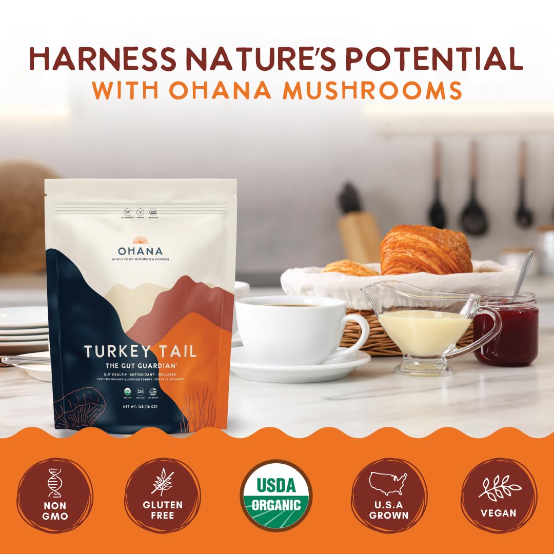 Ohana Mushrooms Turkey Tail Organic Mushrooms Powder Blend, 16 oz