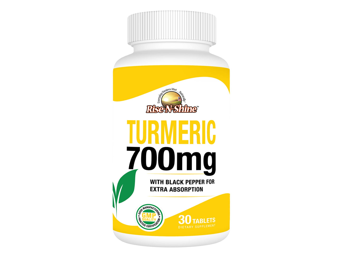 Rise-N-Shine 700 mg Turmeric Curcumin with Black Pepper Herbal Supplement 30 Tablets