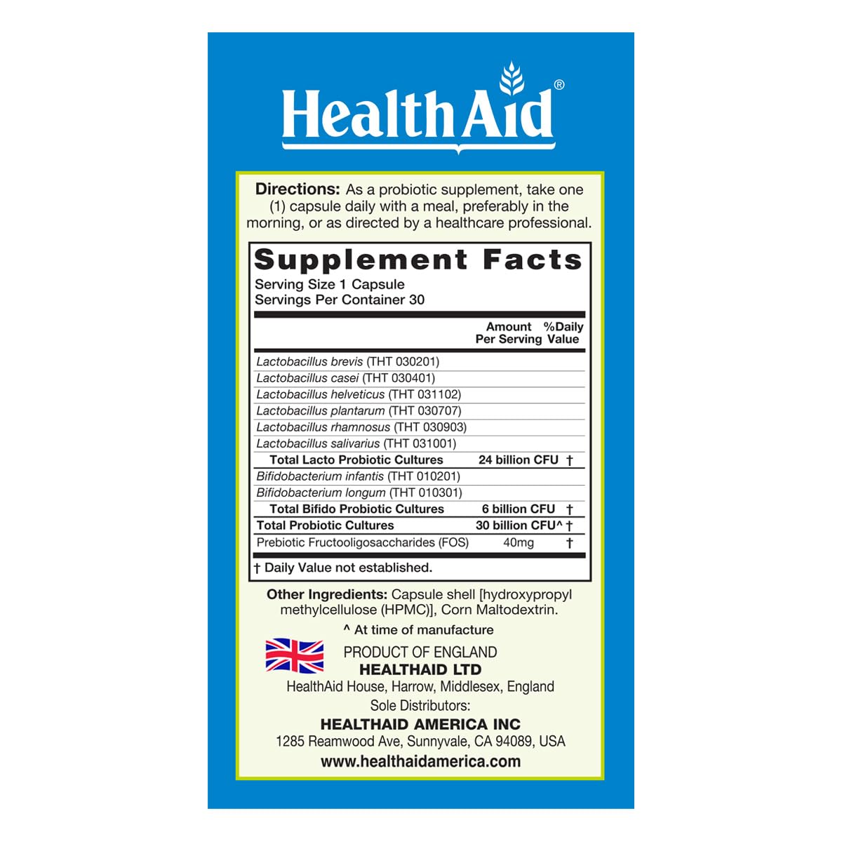 HealthAid MoodProbio Gut-Brain Support Probiotic, 30 Capsules