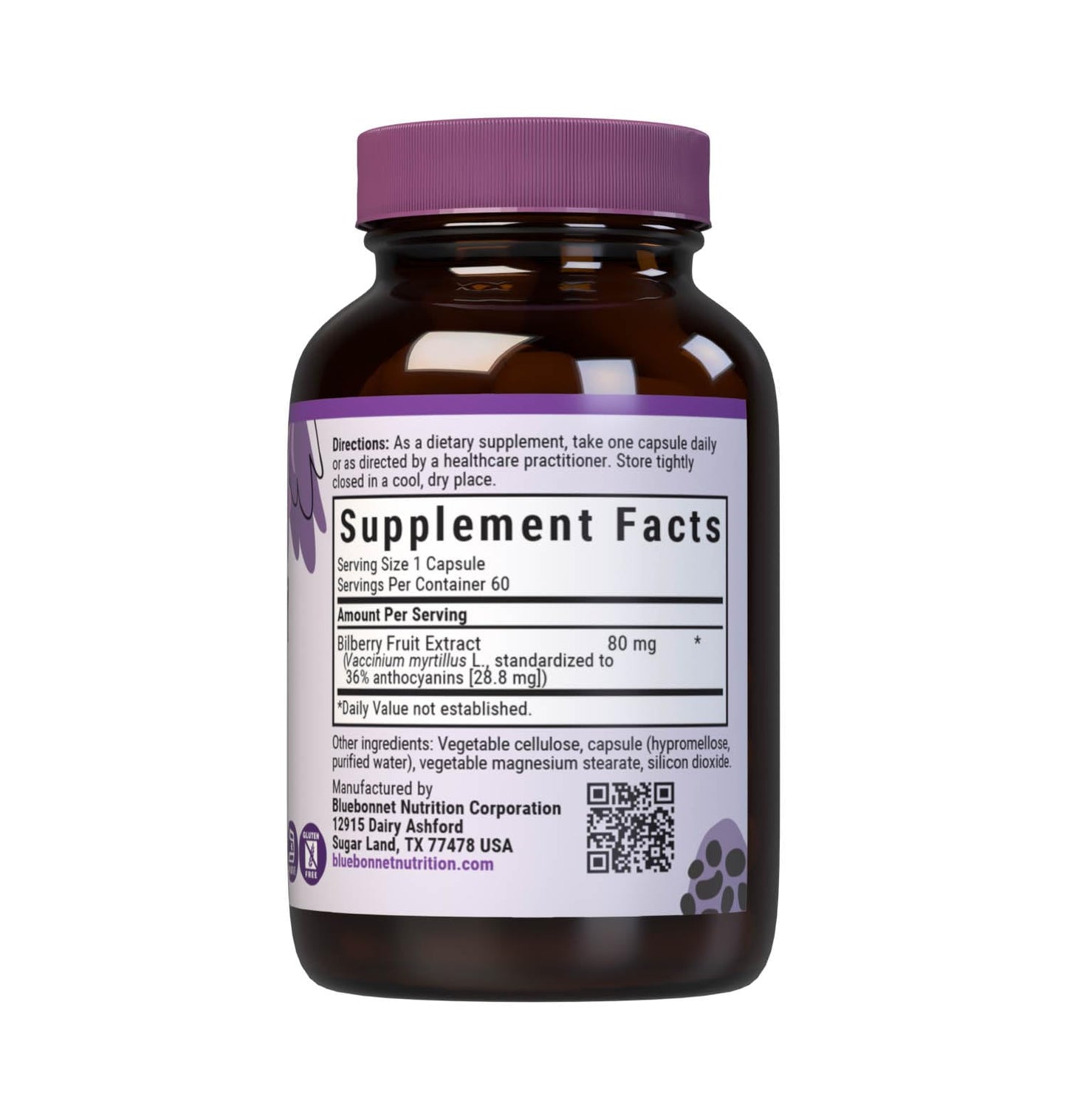 BlueBonnet Bilberry Fruit Extract Supplement Capsules, 60 Count