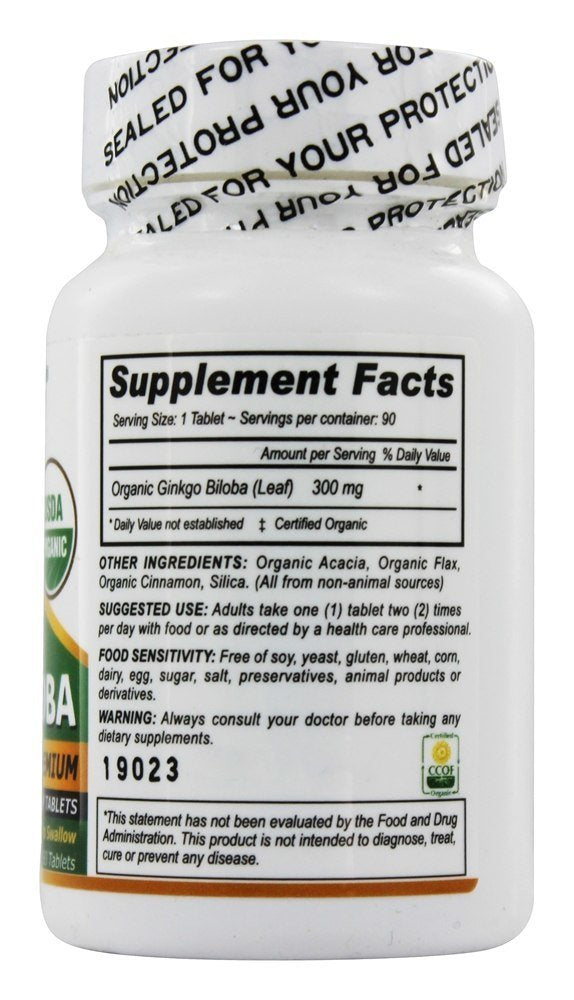 Ginkgo Biloba Vegan Vitamins 300mg Tablet, 90 Count