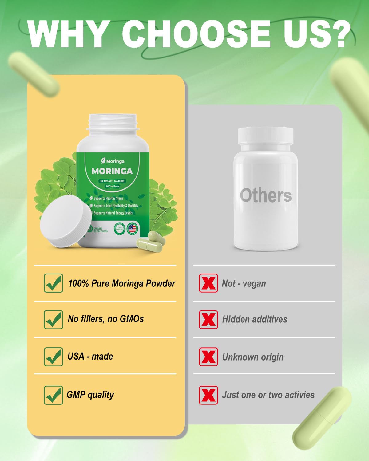 ZyliaVitaX Moringa Capsules 800mg Pure Moringa Powder Supplement, 60 Capsules