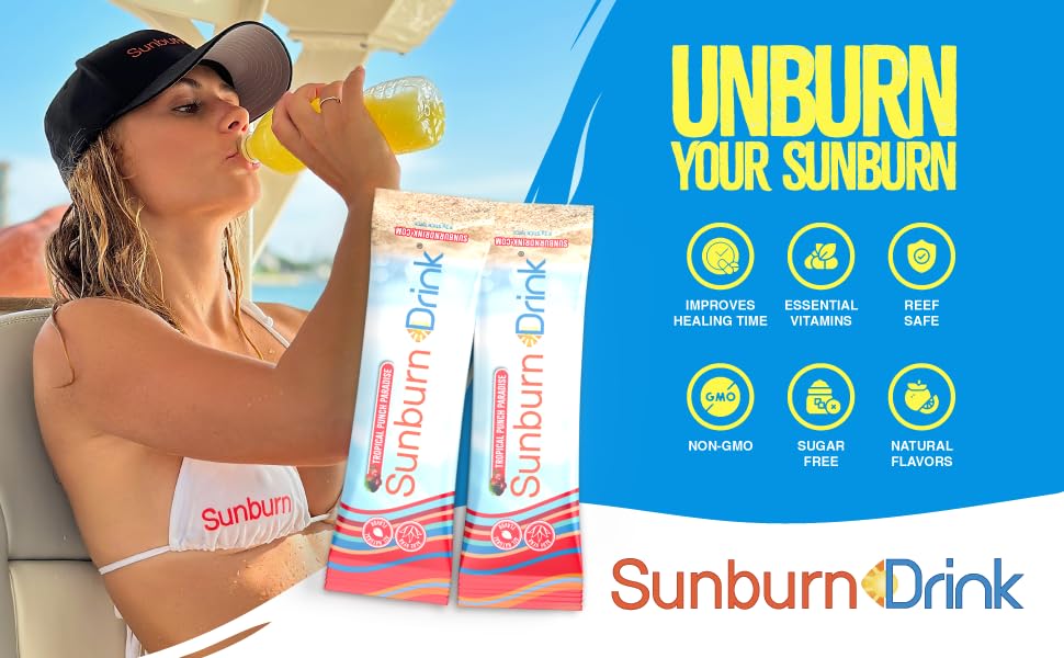 Sunburn Drink Sunburn Relief Drink Tropical Punch Paradise Powder Pack of 20