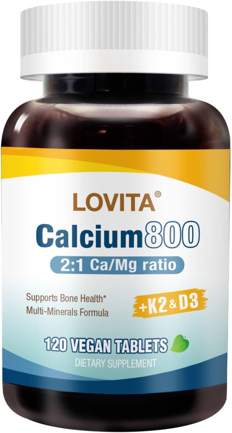 LOVITA Calcium Citrate 800 mg with Magnesium, Vitamin D3 & K2, Bone Strength & Density Supplement for Women & Men, 120 Tablets