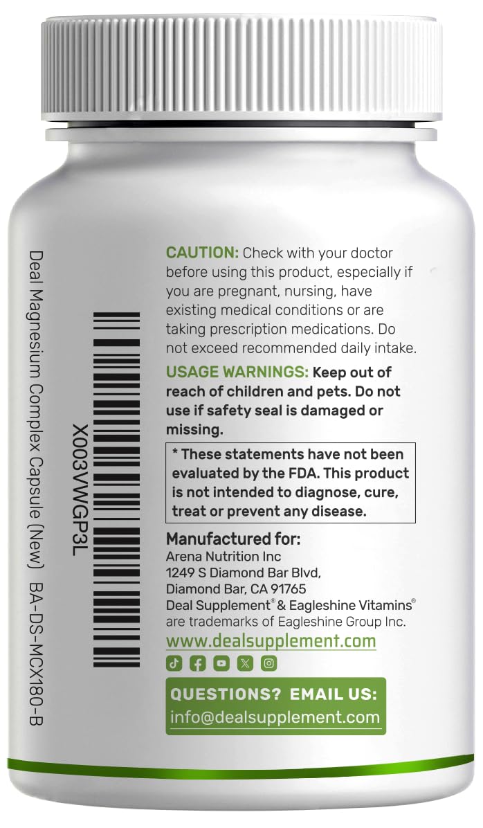 Magnesium Complex 500mg, 480 Veggie Capsules – Pack of 2 | 10-in-1 Glycinate, Citrate, Malate, Oxide, & More – 100% Chelated for Easy Absorption – Essential Mineral Supplement – Non-GMO