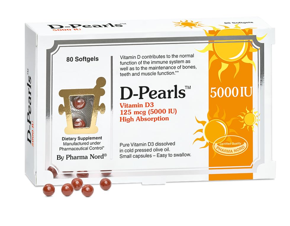 Pharma Nord D-Pearls 5000 IU (125 mcg) High Potency Vitamin D3 Softgels 80 Count