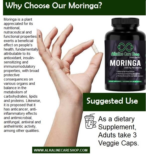 Alkaline Care Shop Moringa Premium Extract 1500mg Vitamin C High Absorption, 100% Natural, Whole Food, Non-GMO Supplement Capsule 1