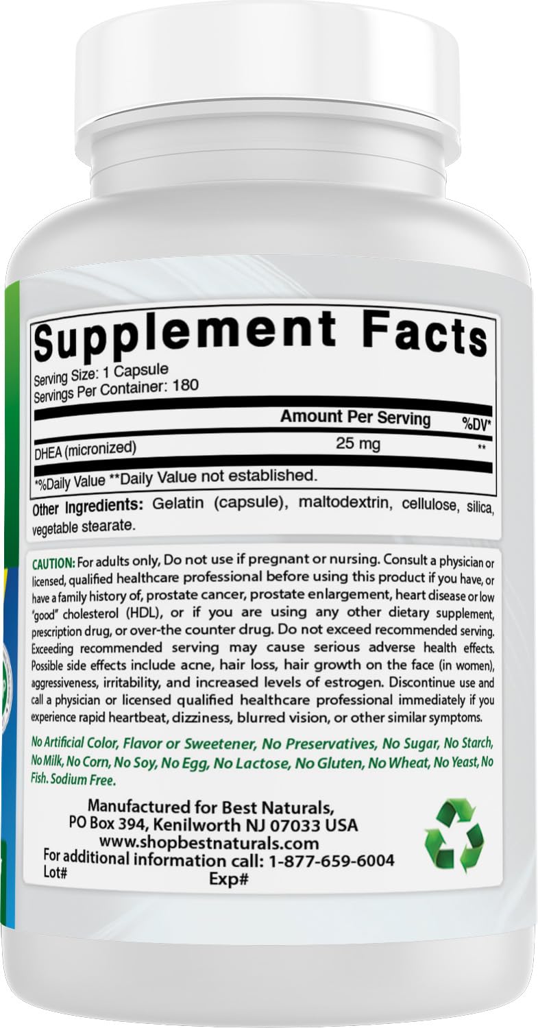 Best Naturals Micronized DHEA 25 mg Capsules, 180 Count