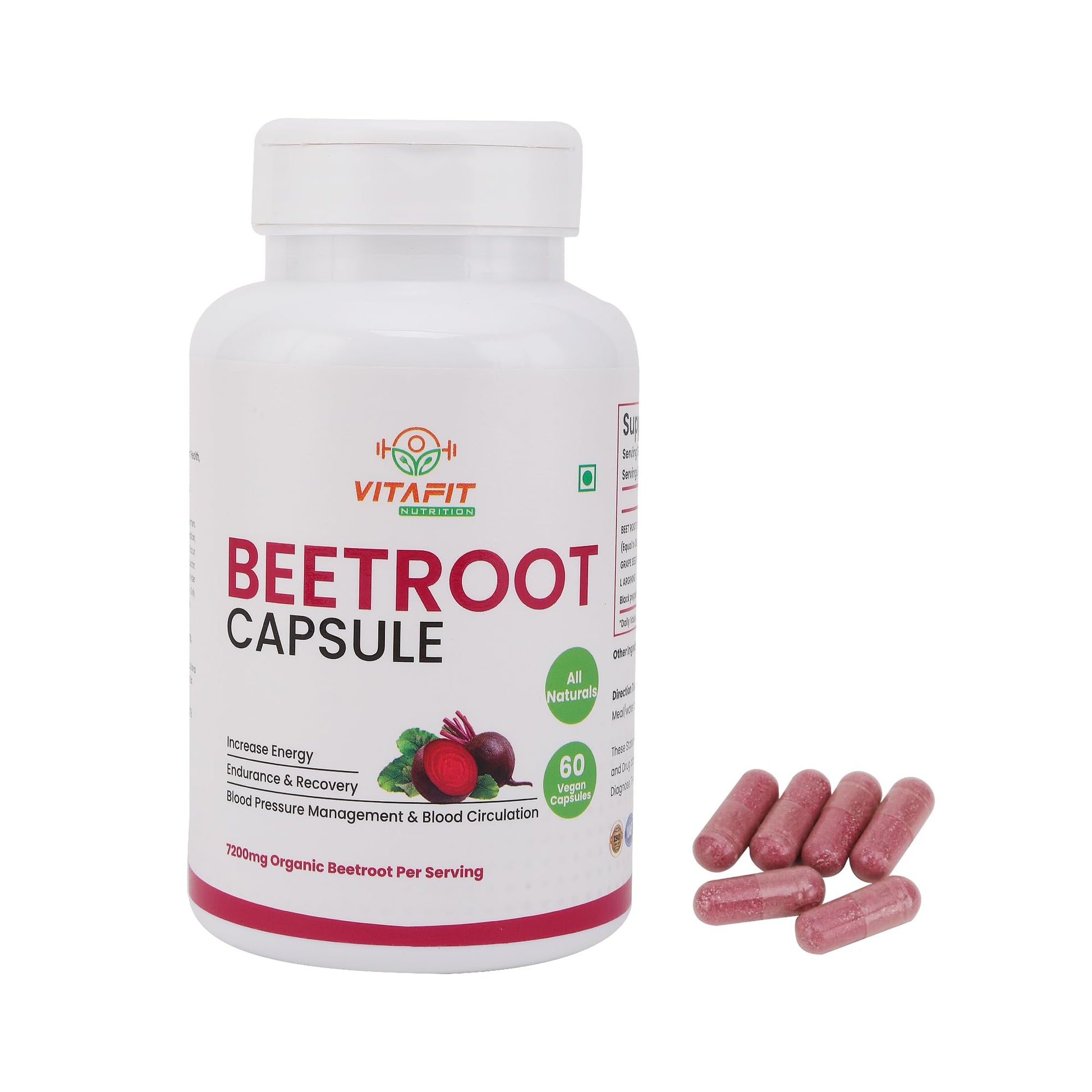 VITAFIT NUTRITION Beetroot Capsules 7200mg, 60 Capsules
