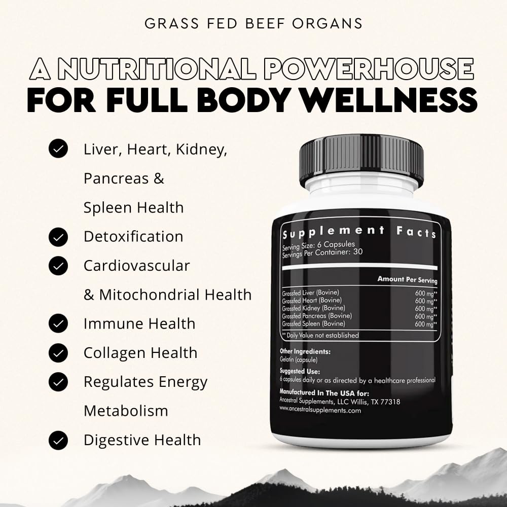 Ancestral Supplements Grass Fed Beef Organ Supplement Softgels 180