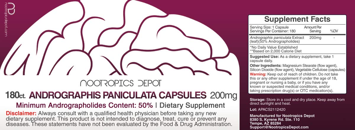 Nootropics Depot Andrographis paniculata Capsules 180 Count