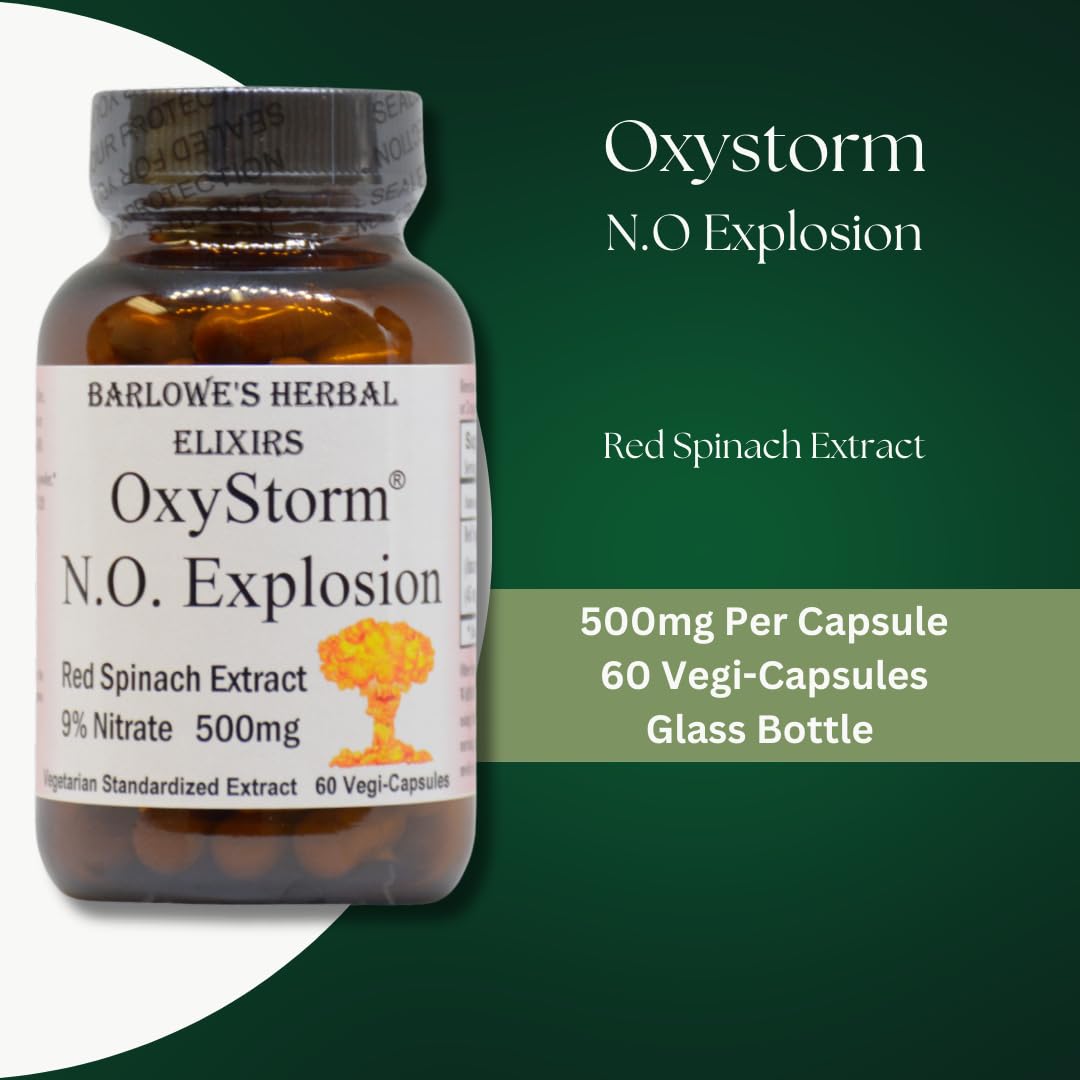 Barlowe's Herbal Elixirs OXYSTORM N.O. Explosion Red Spinach Extract 9% Natural Nitric Oxide Booster 500mg Capsule, 60 Capsules