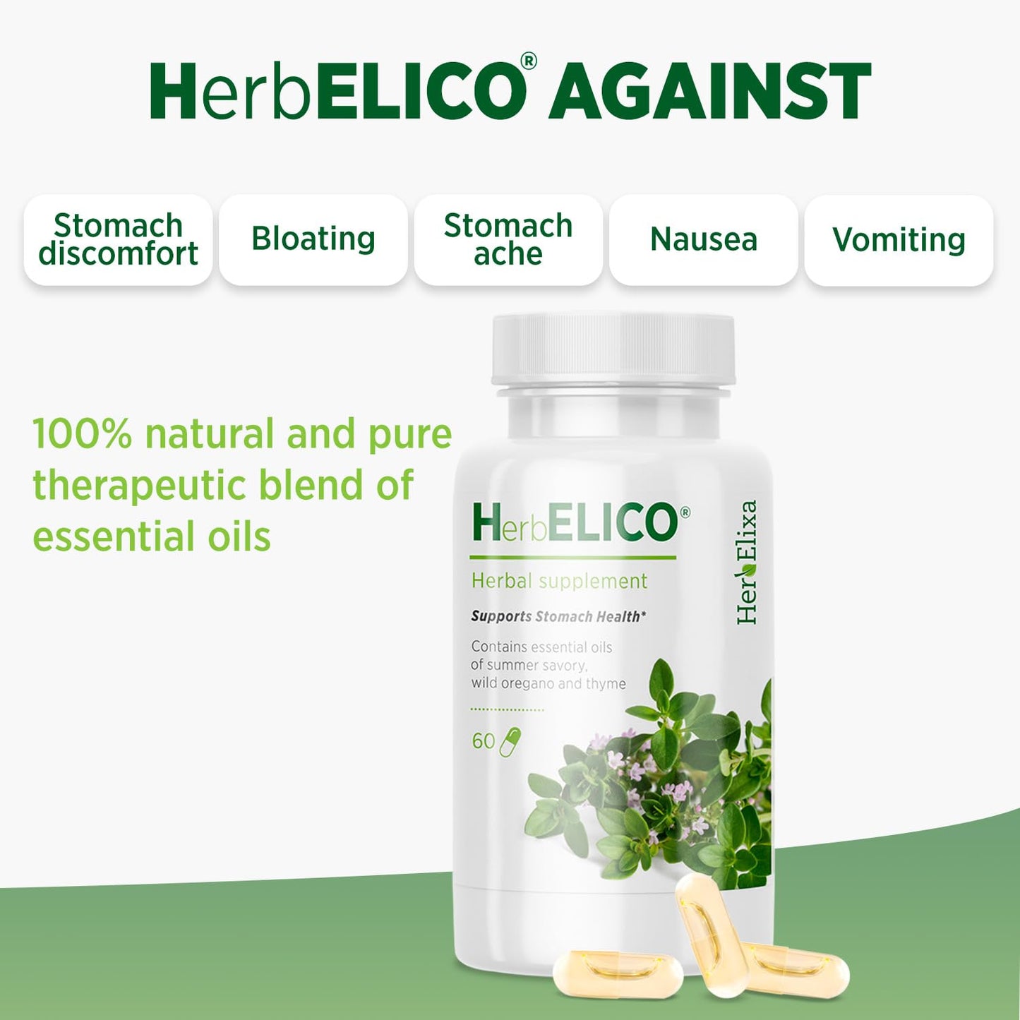 HerbELICO Wild Oregano, Thyme & Summer Savory Essential Oils Mediterranean Blend Capsules, 60 Count