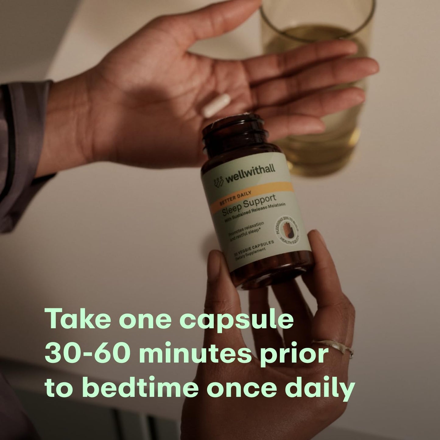 WellWithAll Sleep Support with Sustained-Release Melatonin, L-Theanine and Ashwagandha, 30 Capsules