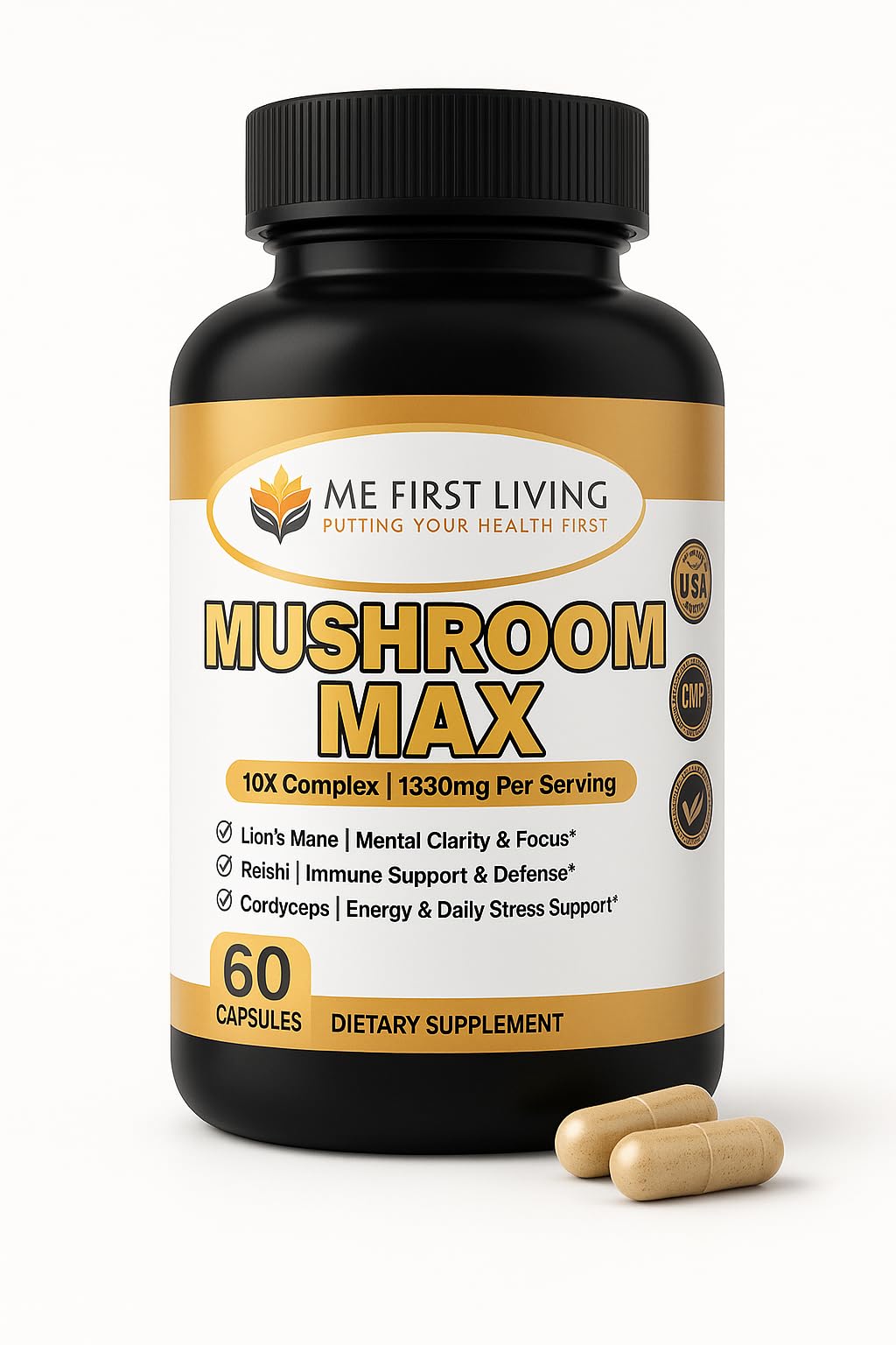 Me First Living Mushroom Complex 10 in 1 with Lions Mane, Cordyceps, Turkey Tail, Reishi, Maitake, Chaga Capsules 60 Count