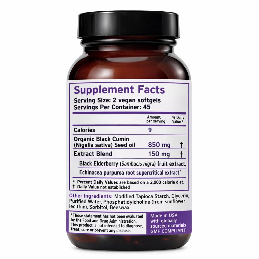 Zatik Elderberry + Echinacea + Black Seed Oil for Immune Support Softgels, 90 Count