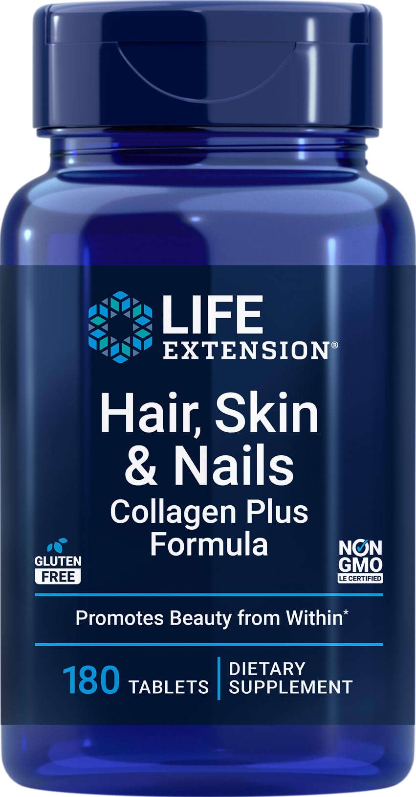 Life Extension Hair, Skin & Nails Collagen Plus Formula Tablet, 180 Tablets