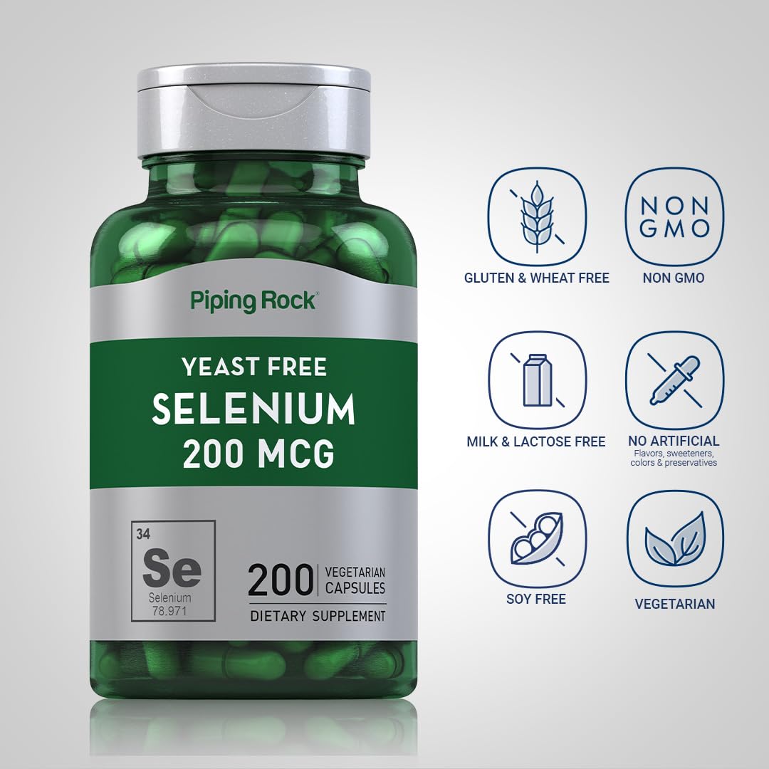 Piping Rock Yeast Free Selenium 200mcg Capsule, 200 Count