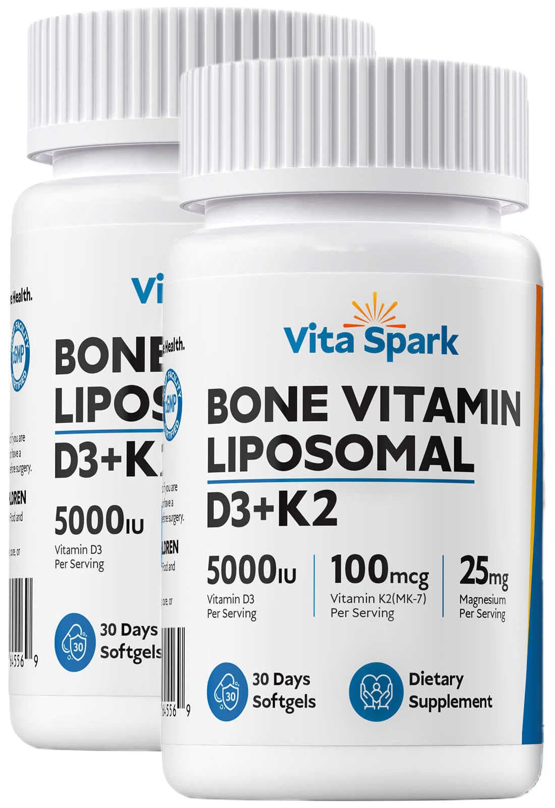 Vita Spark Vitamin D3 K2 Liposomal Bone Vitamins Supplement 60 Softgels