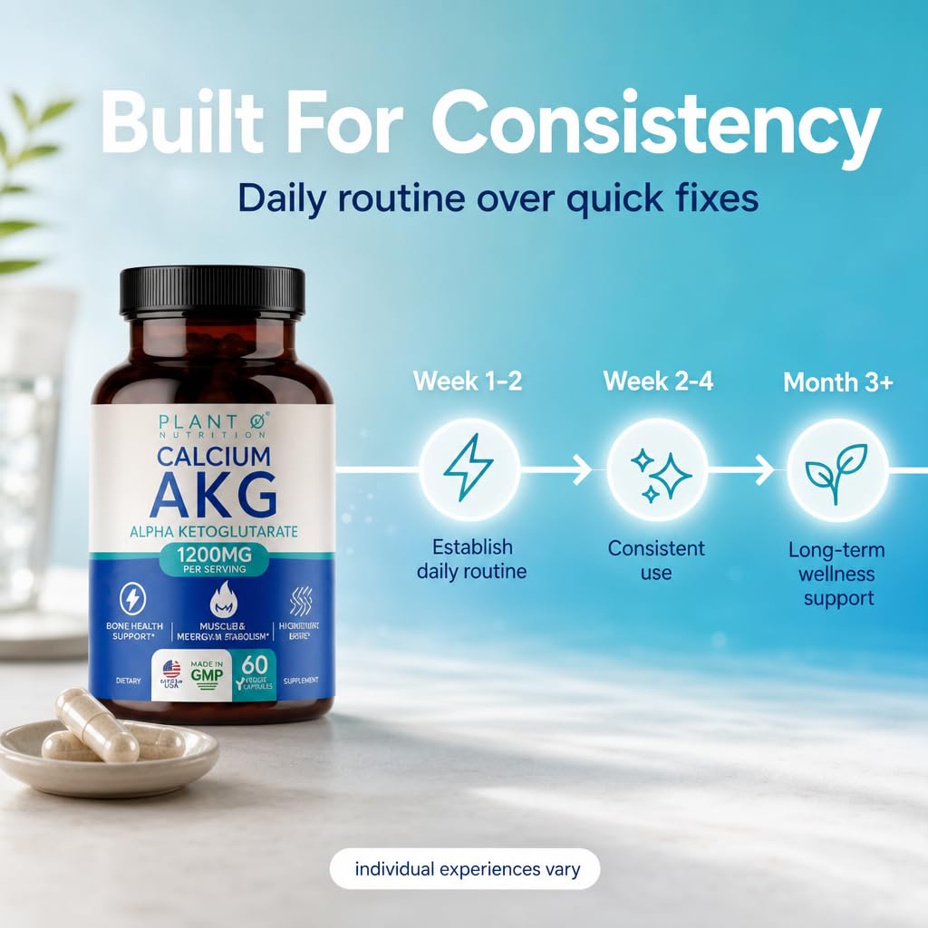 PLANT.O NUTRITION Calcium AKG (Ca-AKG) Monohydrate 1200mg Per Serving Calcium Alpha Ketoglutarate for Cellular Energy & Healthy Aging Support 60 Capsules