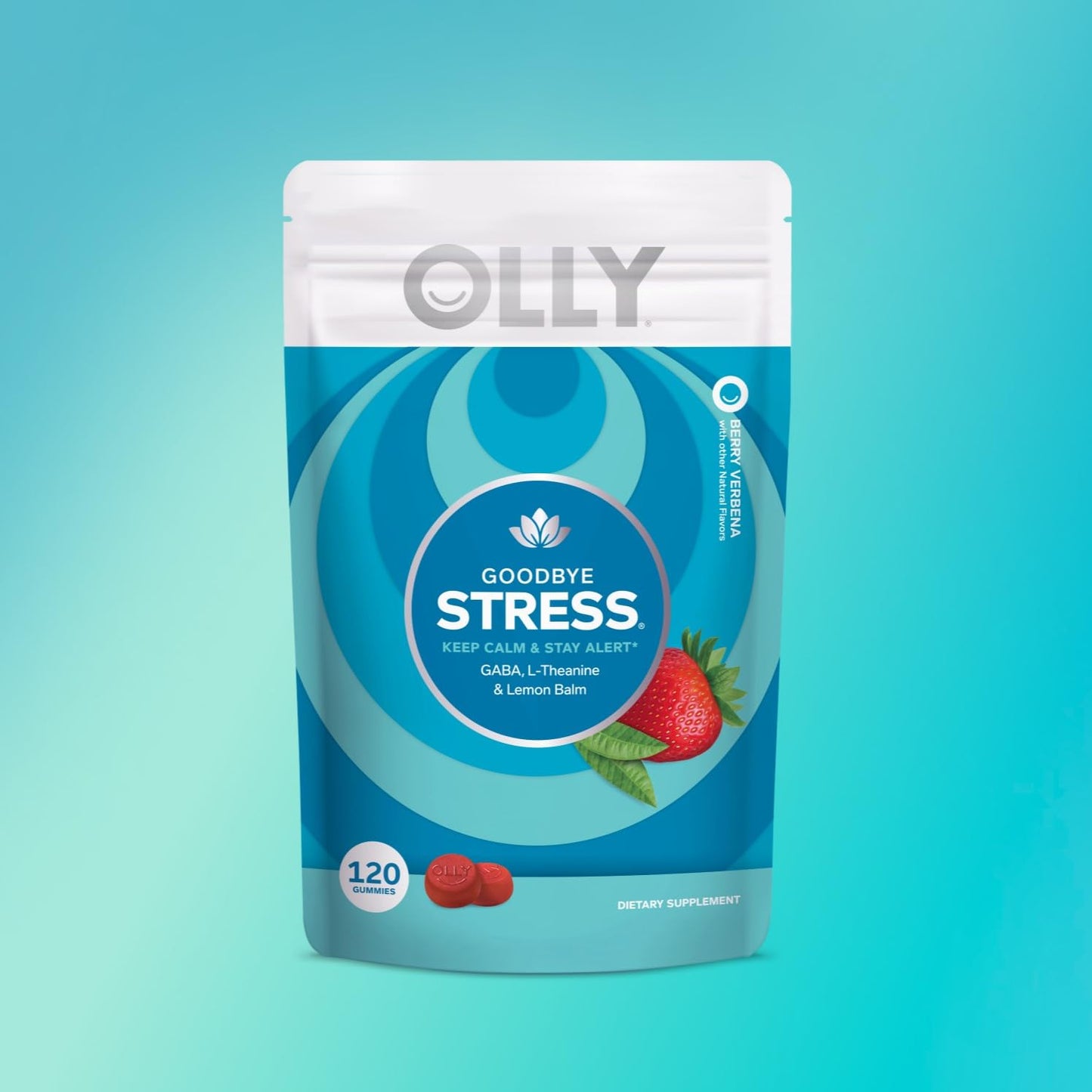 OLLY Goodbye Stress Gummies GABA L-Theanine Lemon Balm Stress Relief Supplement Berry Flavor - 120 Count