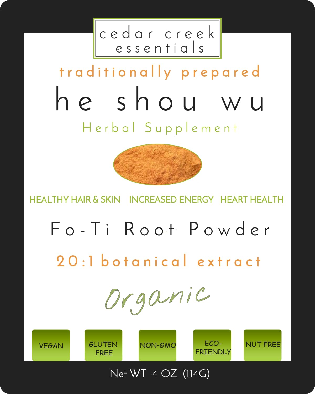 Cedar Creek Essentials Fo-ti Root Extract Organic He Shou Wu 20:1 Cured Powder Concentrate 4 oz