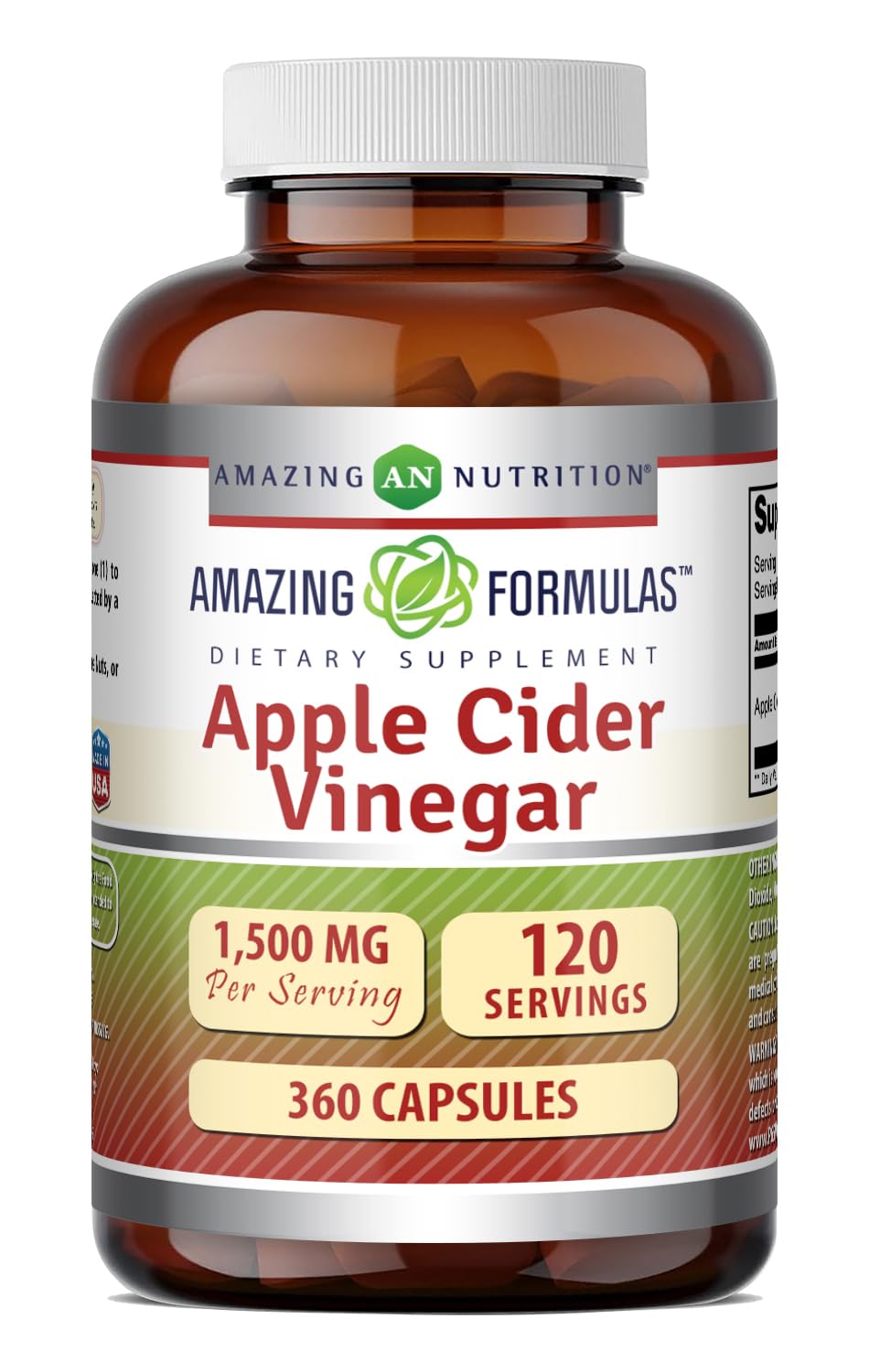 Amazing Nutrition Apple Cider Vinegar 1500 mg Per Serving Supplement Capsules, 360