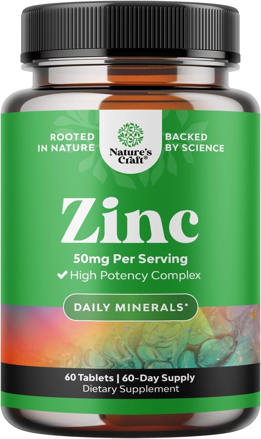 Natures Craft Zinc 50mg Tablet Immune Support - Zinc Complex for Immune System, Hair, Skin & Nails - 60 Tablets