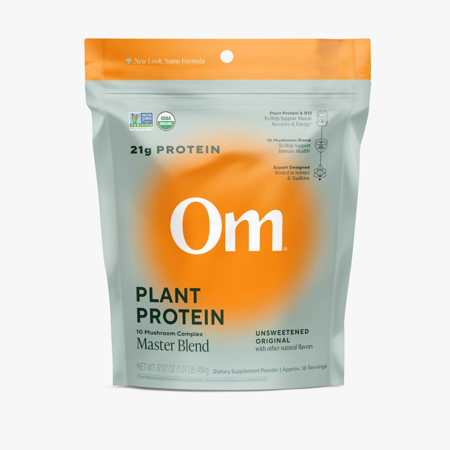 OM Mushroom Superfood Master Blend Vegan Protein Powder – Unflavored Plant Protein with 10 Mushrooms, Ashwagandha, BCAAs & B12 – Energy, Recovery & Immune Support – 1.2 lb (16 Servings)