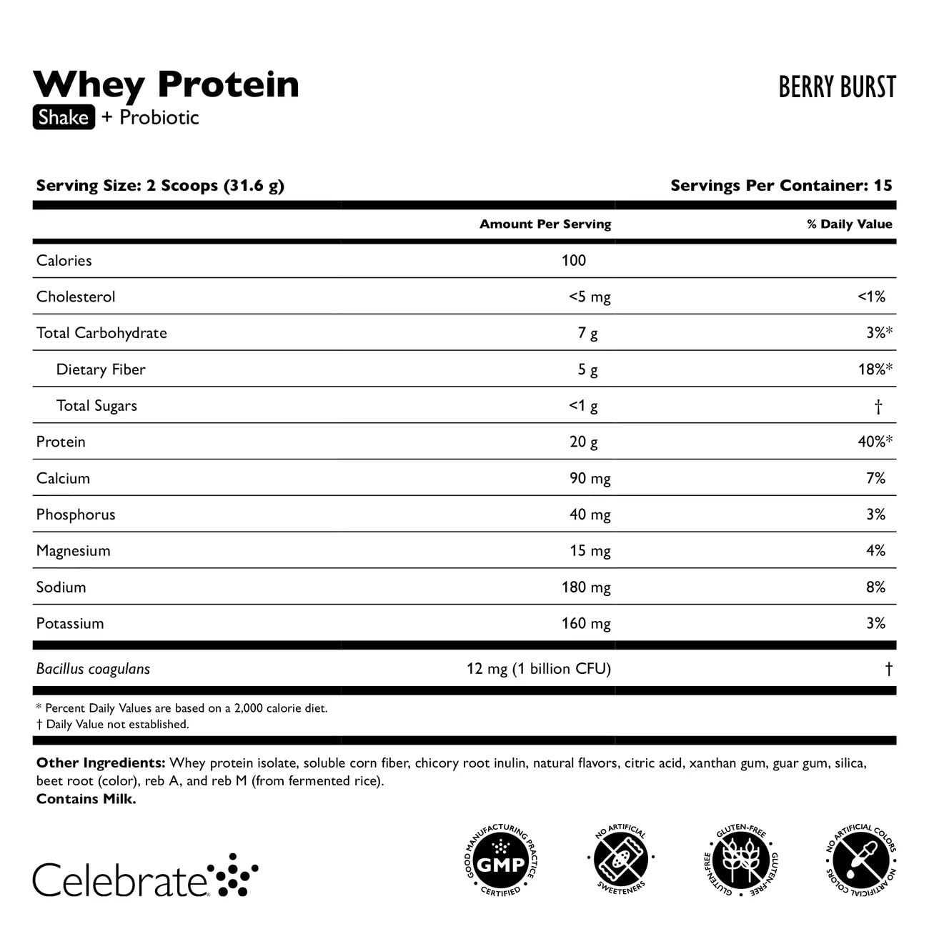 Celebrate Bariatric Supplements Rebuild Protein Powder with Probiotics & Prebiotics, 20g Whey Isolate Protein, Berry Burst, 1.11 lb
