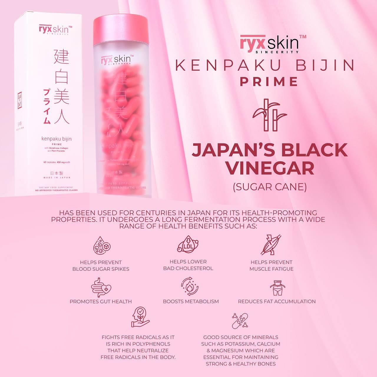 Generic Ryx Kenpaku Bijin Prime Glutathione with Collagen and Placenta Capsule, 1 Count