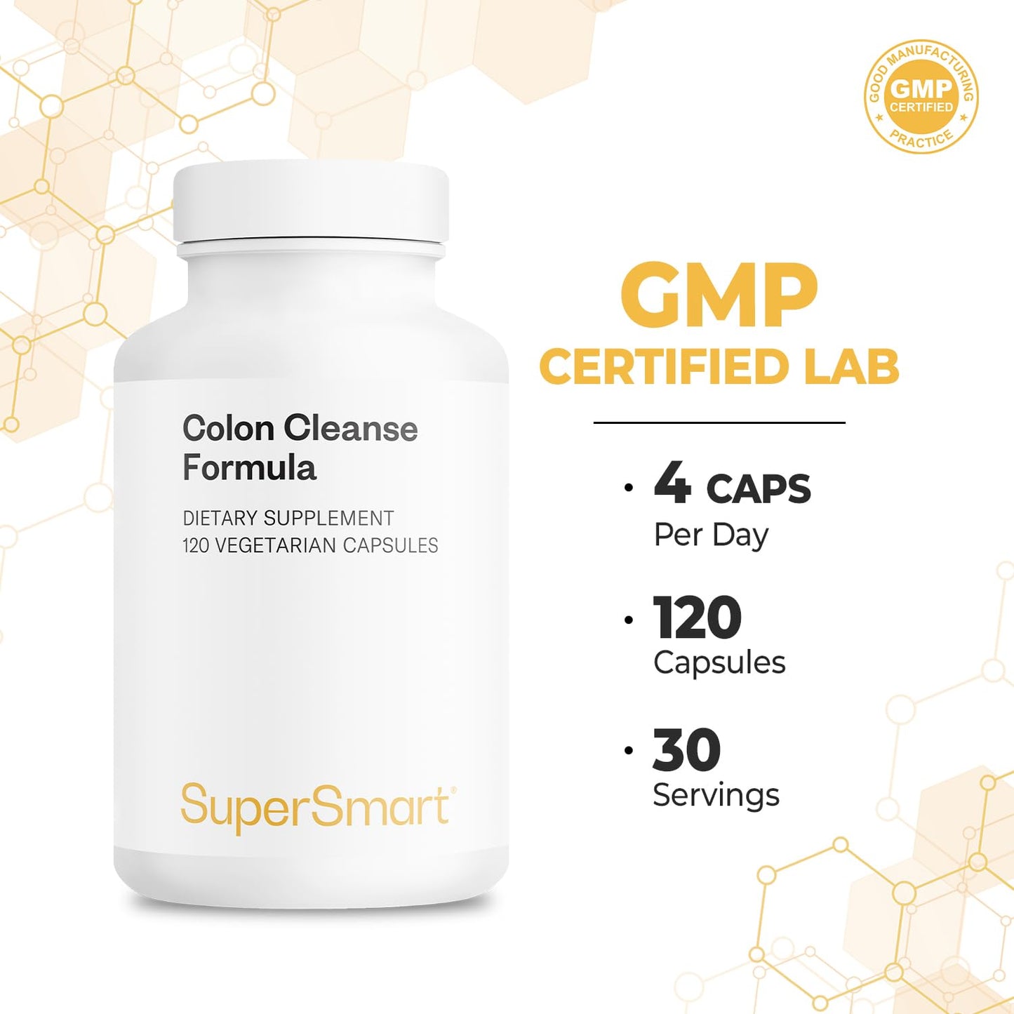 Supersmart Colon Cleanse Formula (High Strength) with Psyllium Husk, Senna - Natural Daily Fiber - Colon Cleanser & Detox Capsules 120
