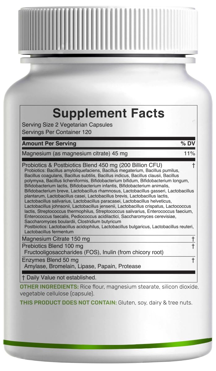 DEAL SUPPLEMENT Probiotics for Women & Men, 200 Billion CFU Per Serving, 40 Strains with Prebiotics, Enzymes & Magnesium Citrate, Non-GMO, Gluten Free Vegetarian Capsules 240