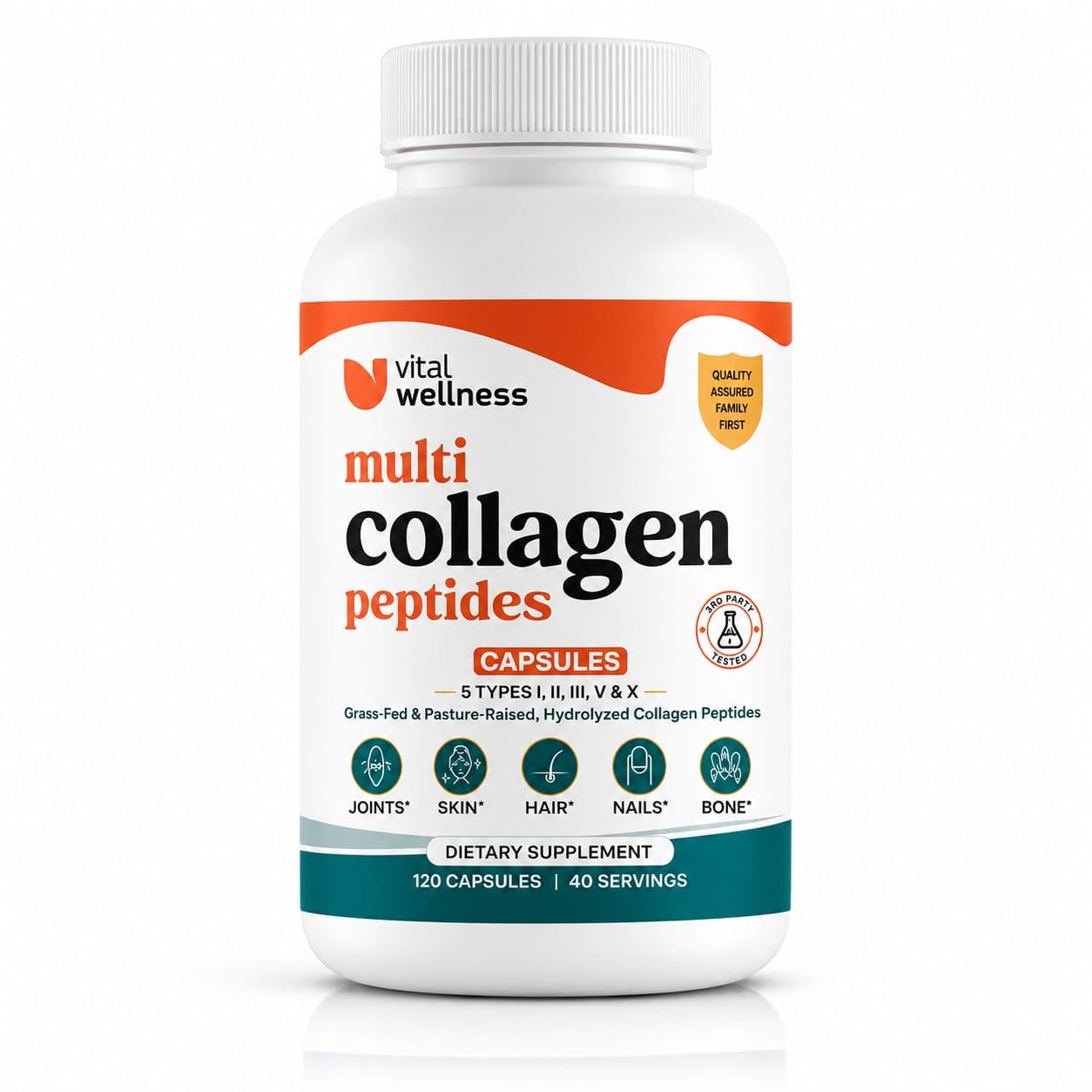 Vital Wellness Multi Collagen Peptides Capsules 1500mg, 120 Capsules