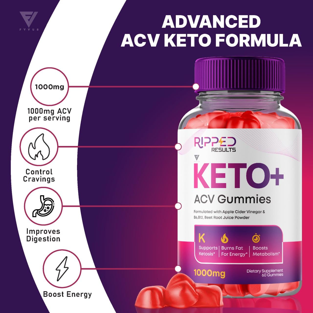 Fyvus Ripped Results Keto ACV Gummies, 120 Gummies