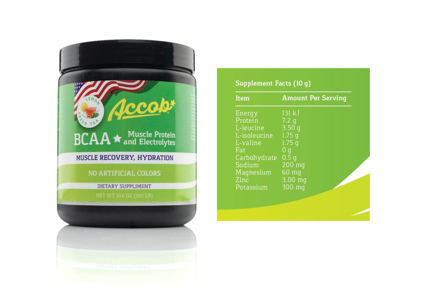 ACCOB BCAA Powder Lemon Green Tea, 1 Ounce