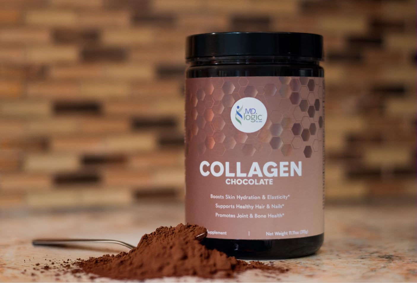 MD Logic Health Chocolate Collagen with Vitamin A, C, Zinc, Biotin & Hyaluronic Acid for Healthy Skin, Hair, Nails, Joints Powder 11.11 oz