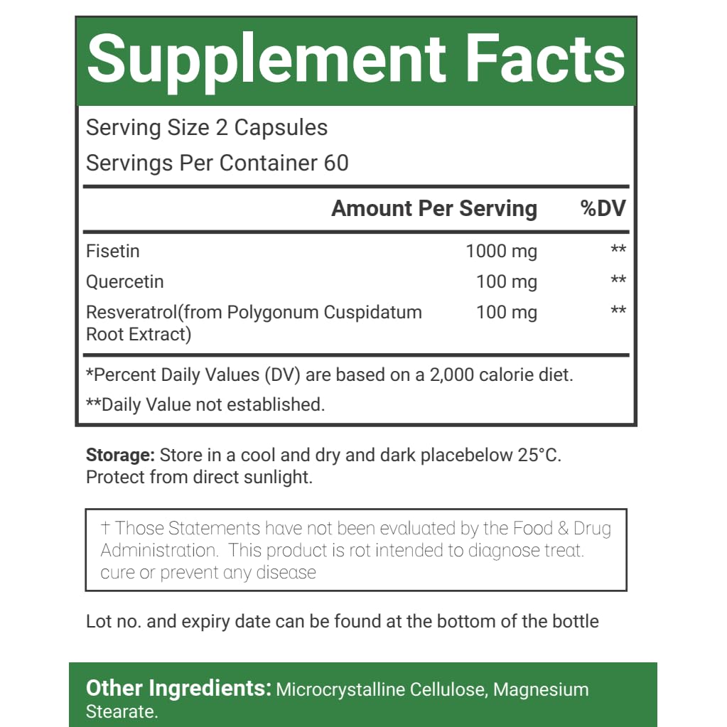 VitaCosmoX Fisetin Quercetin Resveratrol Supplement Capsule 120 Count