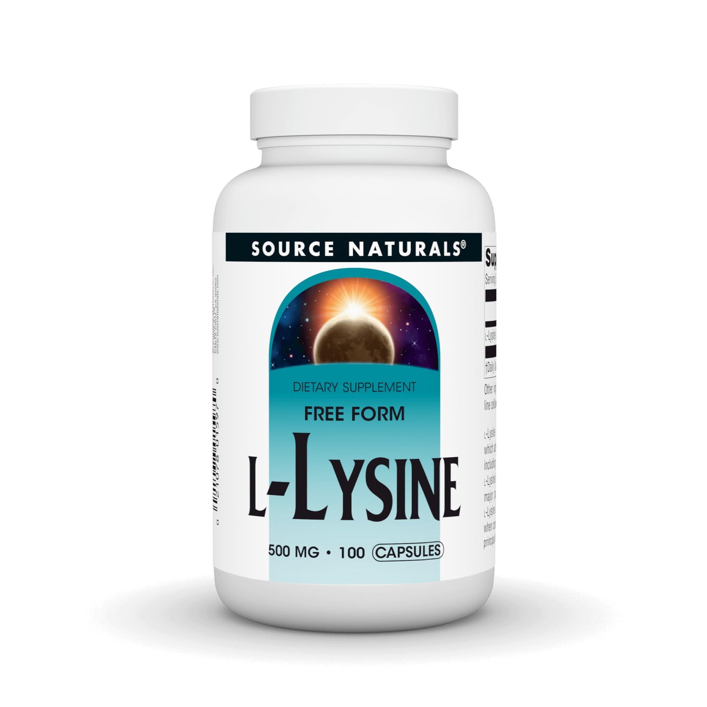 Source Naturals L-Lysine Free Form Amino Acid Supplement Capsules, 100 Count