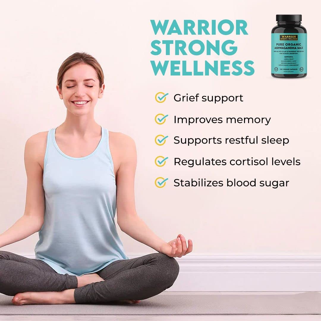 Warrior Strong Wellness Pure Organic Ashwagandha with Bioperine, 120 Capsules