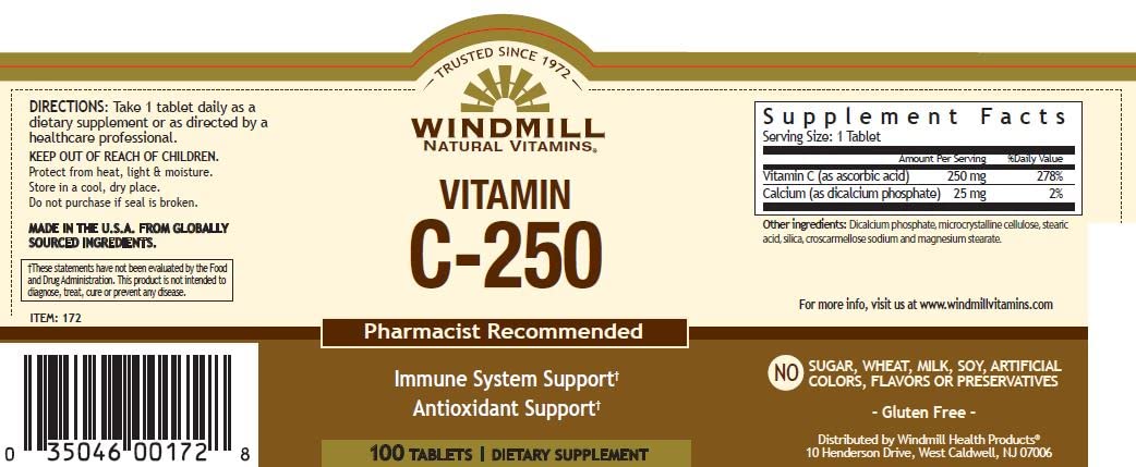 Windmill Vitamin C 250mg Tablets, 100 Count