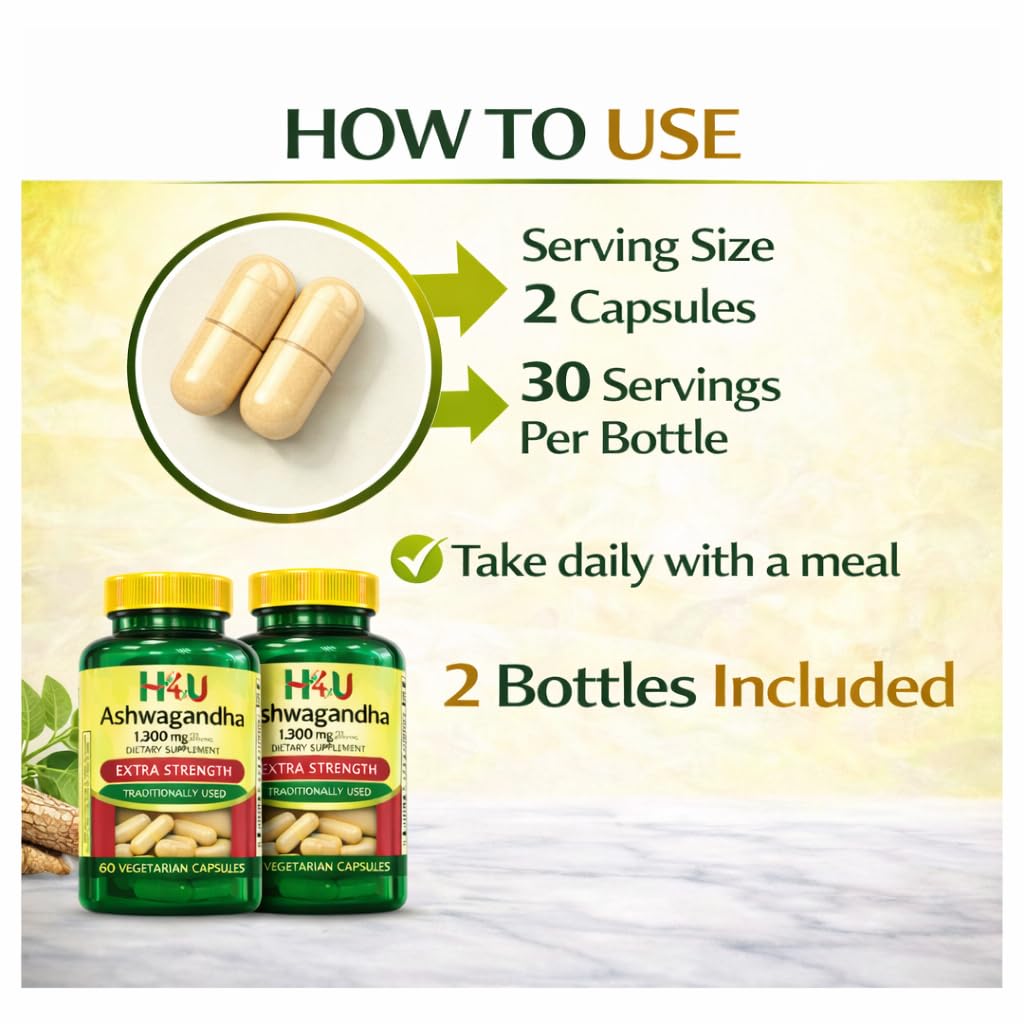 H4U 4 TOP Care Ashwagandha Dietary Supplement, Capsules, 60 Count