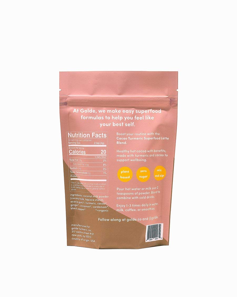 GOLDE Superfood Latte Blend - Cacao Turmeric Powder, 4.2 oz