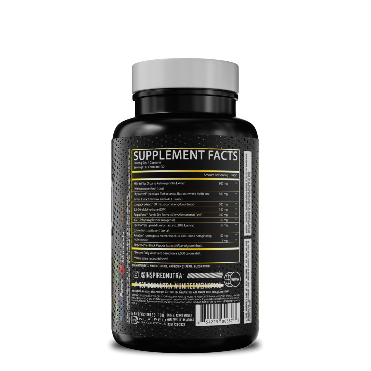 Inspired Nutraceuticals LGND Plant-Based Muscle Builder Supplement - Natural Support with KSM-66 Ashwagandha, Longjack & PurpleForce - Energy, Strength & Endurance for Men & Women, 120 Capsules