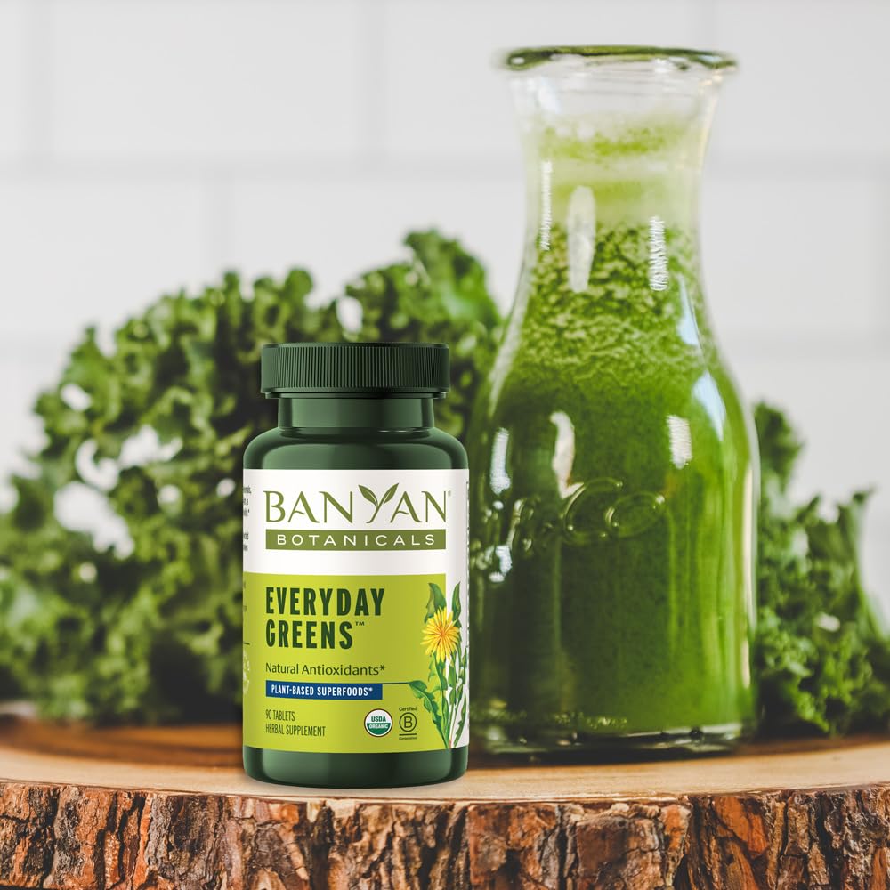 Banyan Botanicals Organic Everyday Greens Concentrated Superfood Tablets Spirulina, Wheat Grass & Alfalfa for Cellular Vitality & Antioxidant Support, 90 Tablets, USDA Organic