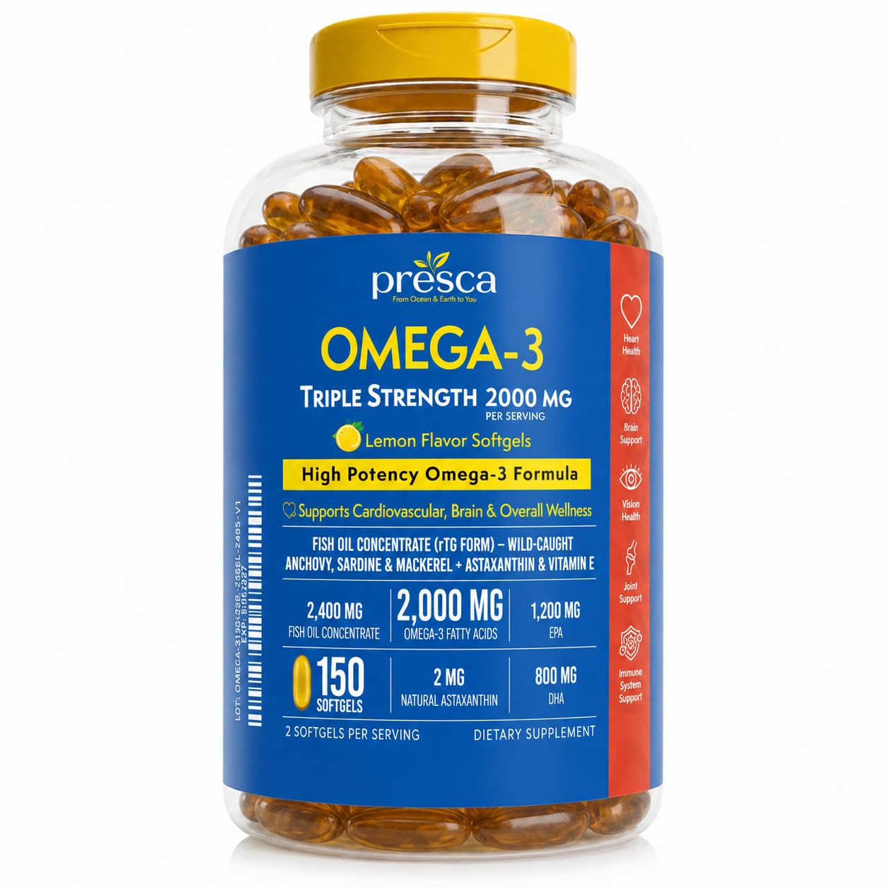 Presca Triple Strength Omega-3 Fish Oil Softgels, 150 Count