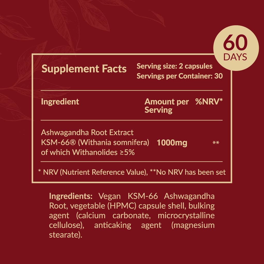 AROMAVITA Ashwagandha Capsules 1000mg KSM-66 Daily Dose, 1 Count