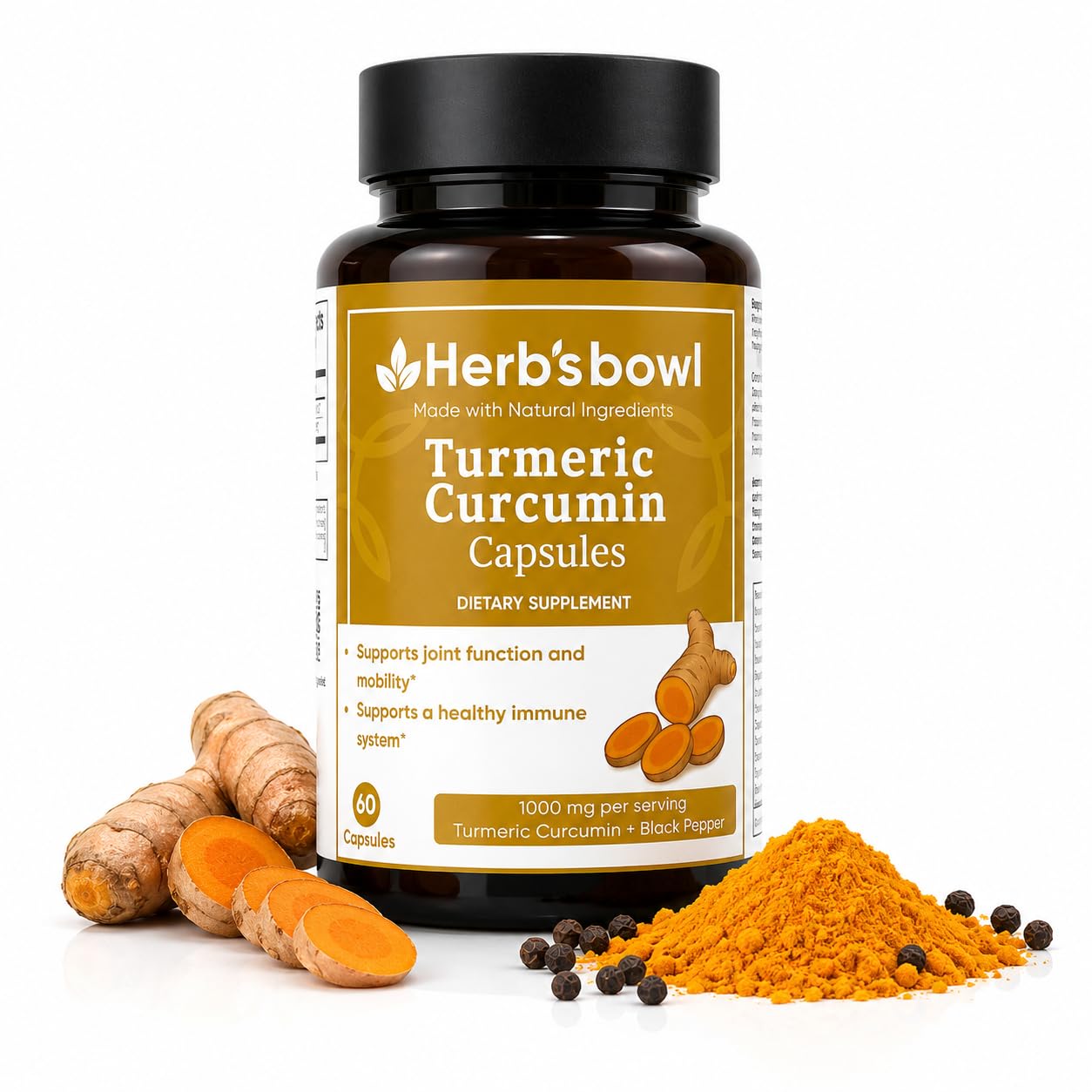 Herb'sbowl Turmeric Curcumin with Black Pepper Capsule, 60 Capsules
