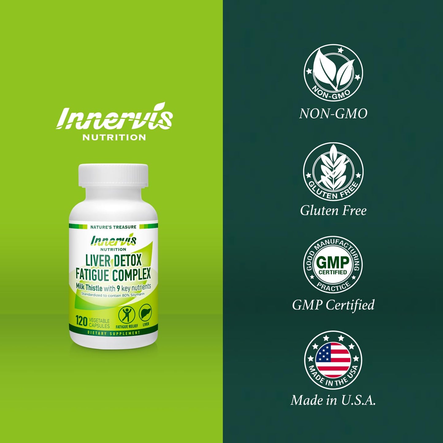 INNERVISNUTRITION Liver Detox & Energy Support Milk Thistle + 9 Key Ingredients, Metabolism & Liver Health, 120 Veg Capsules